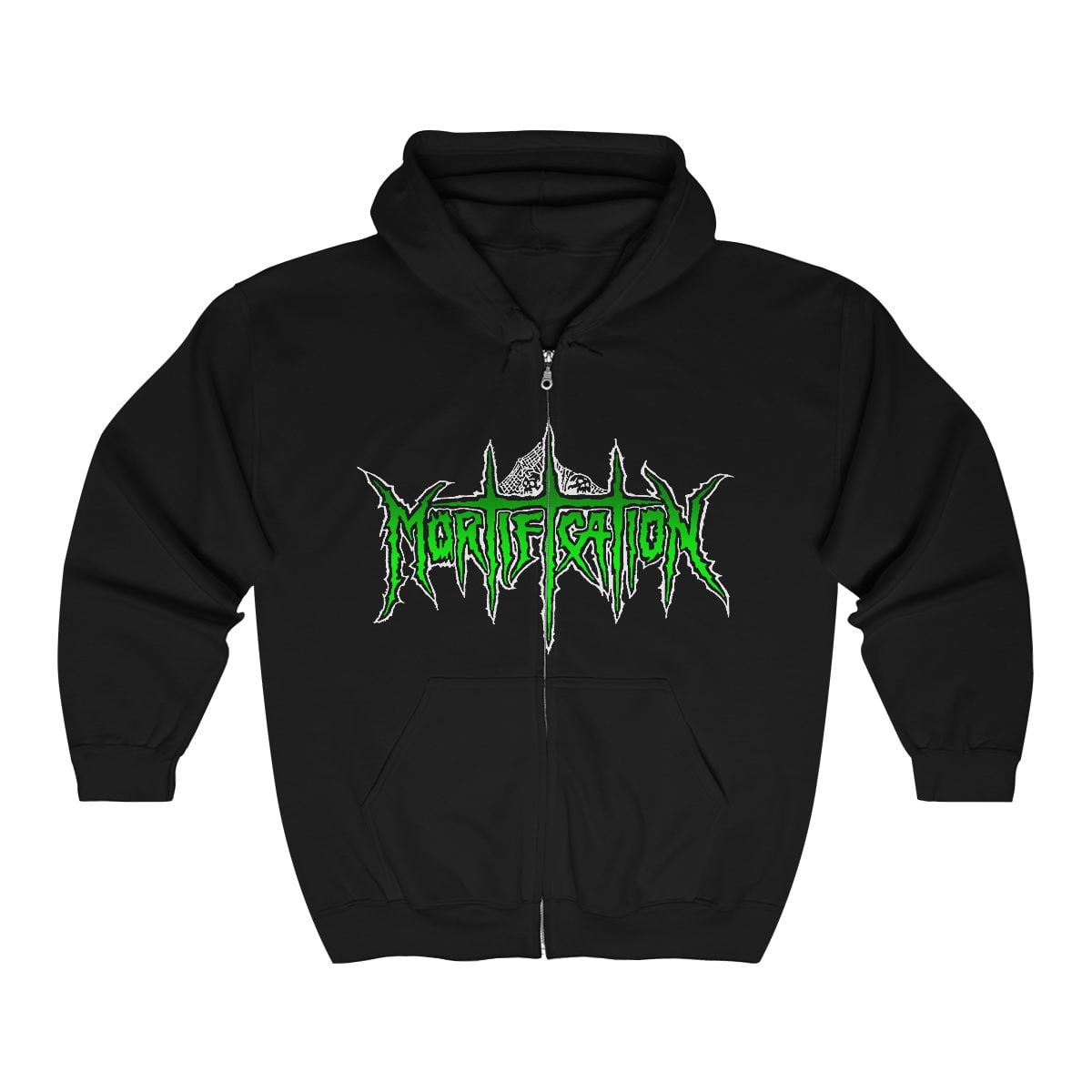Mortification Green and White Logo Full Zip Hooded Sweatshirt