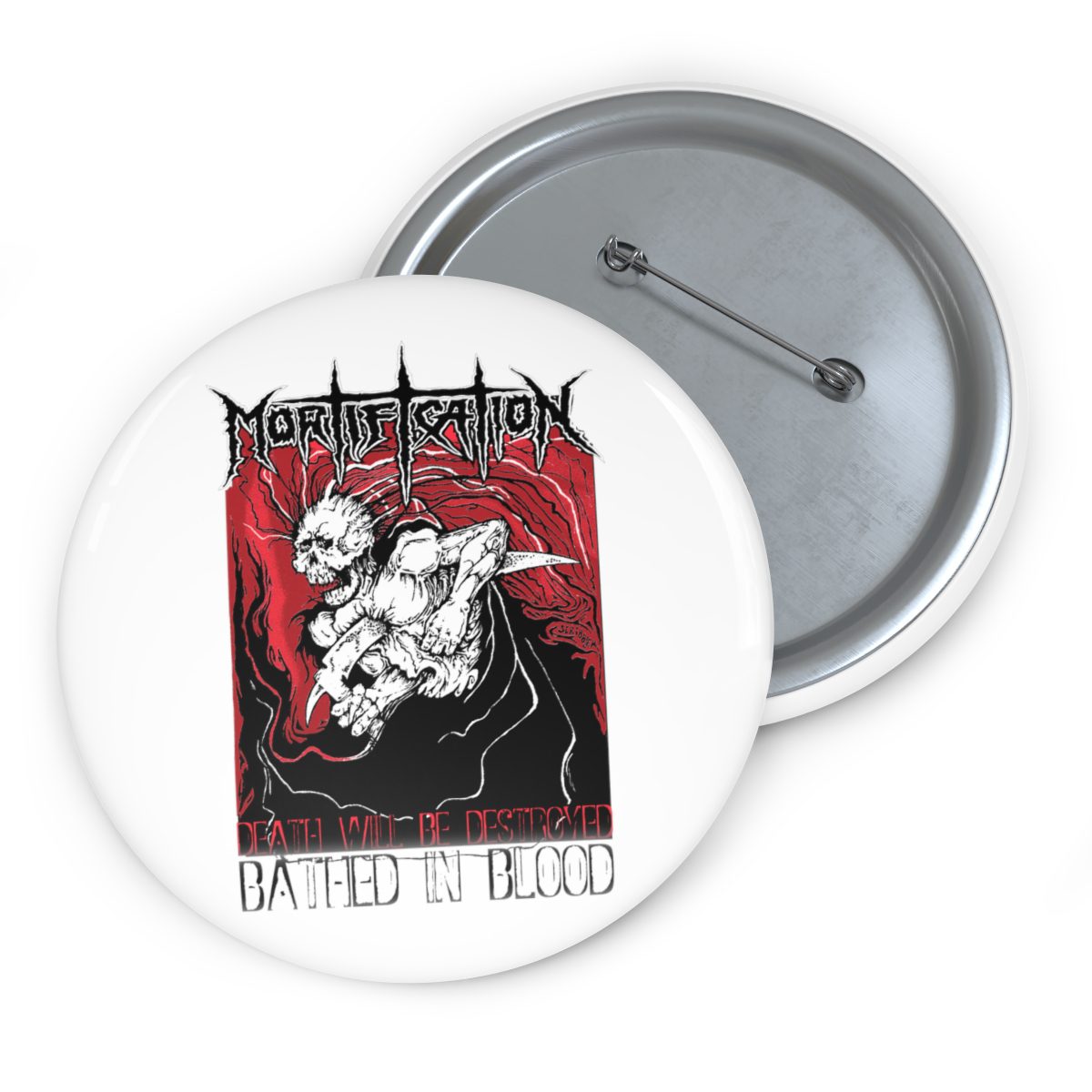Mortification - Bathed In Blood (White) Pin Buttons