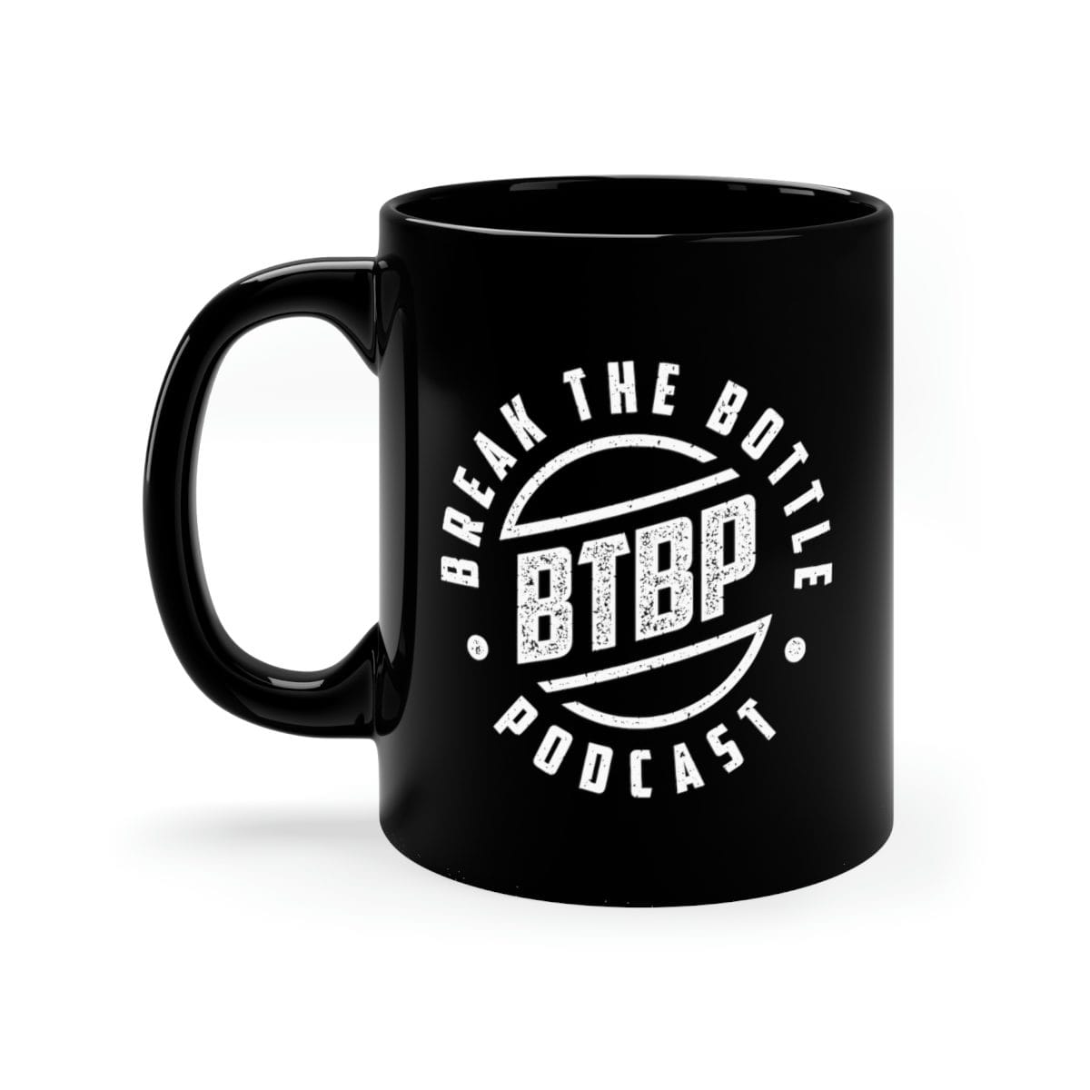 Break The Bottle Podcast Grunge Version 11oz Black Mug