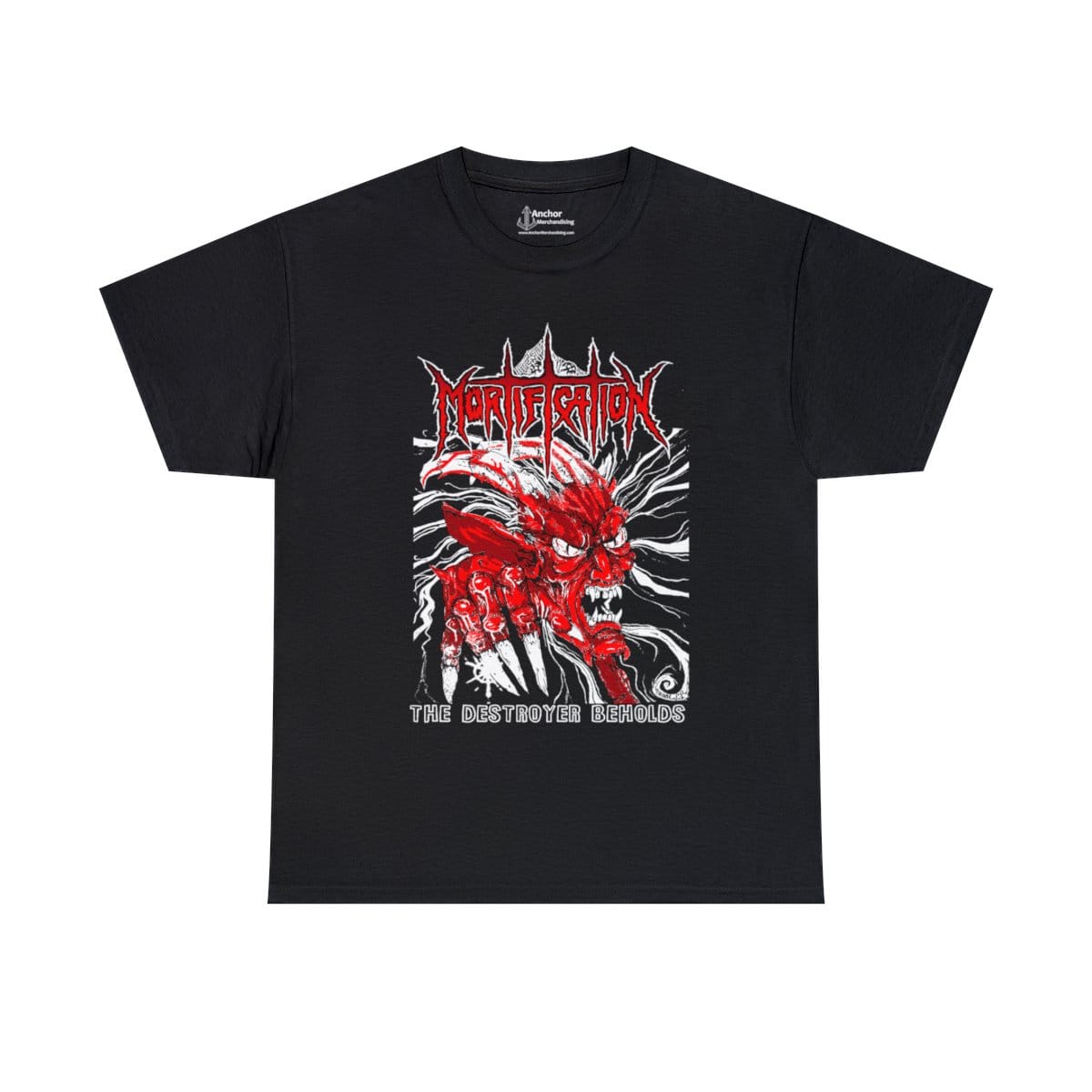 Mortification The Destroyer Beholds (Red) Short Sleeve Tshirt (2-Sided)