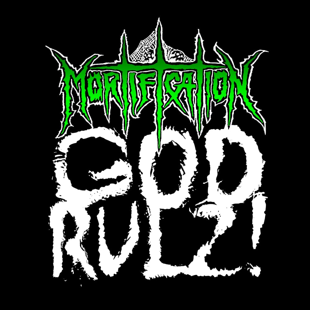 Mortification - God Rulz! - Black Denim Printed Patches (2 sizes)