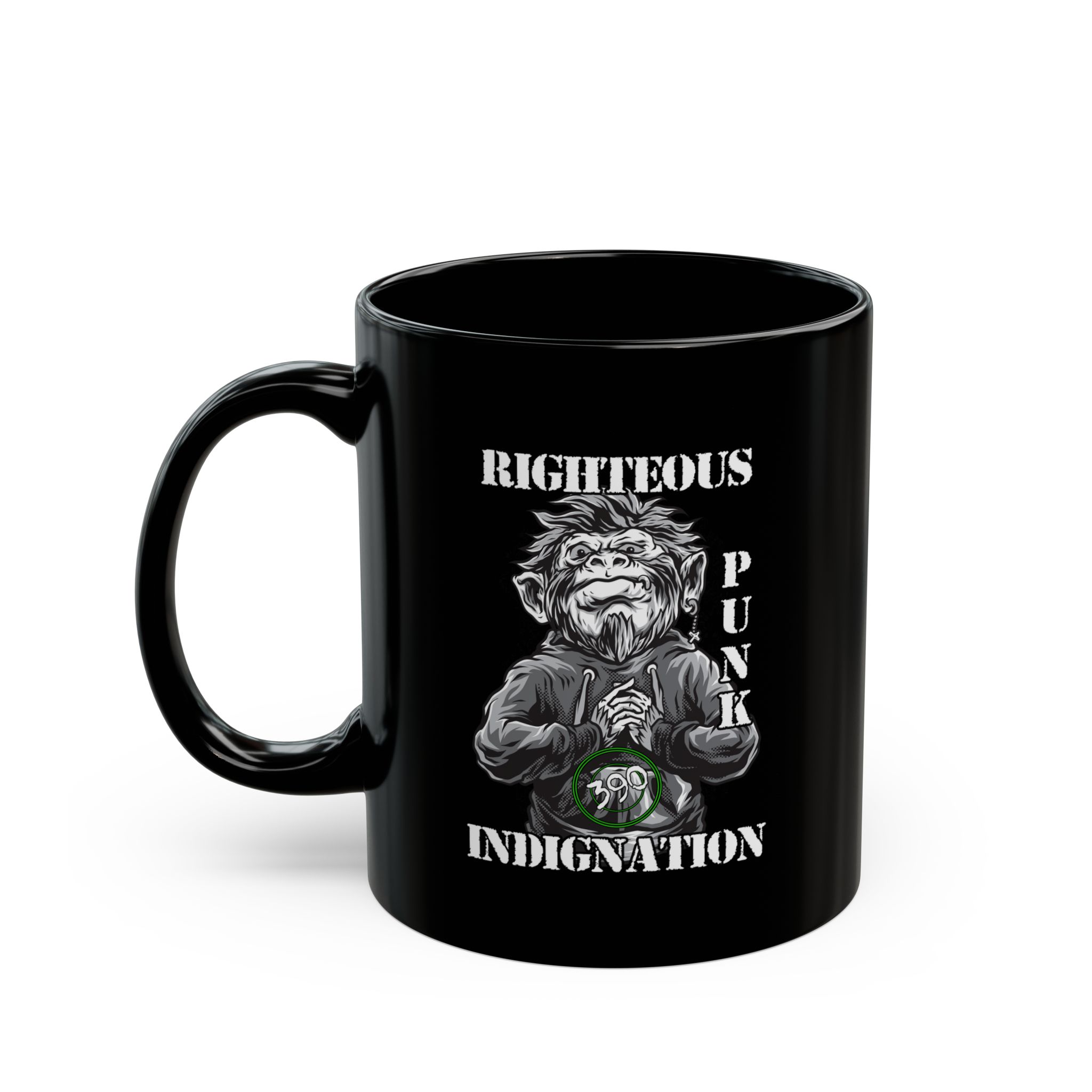 390 - Righteous Punk Indignation 11oz Black Mugs