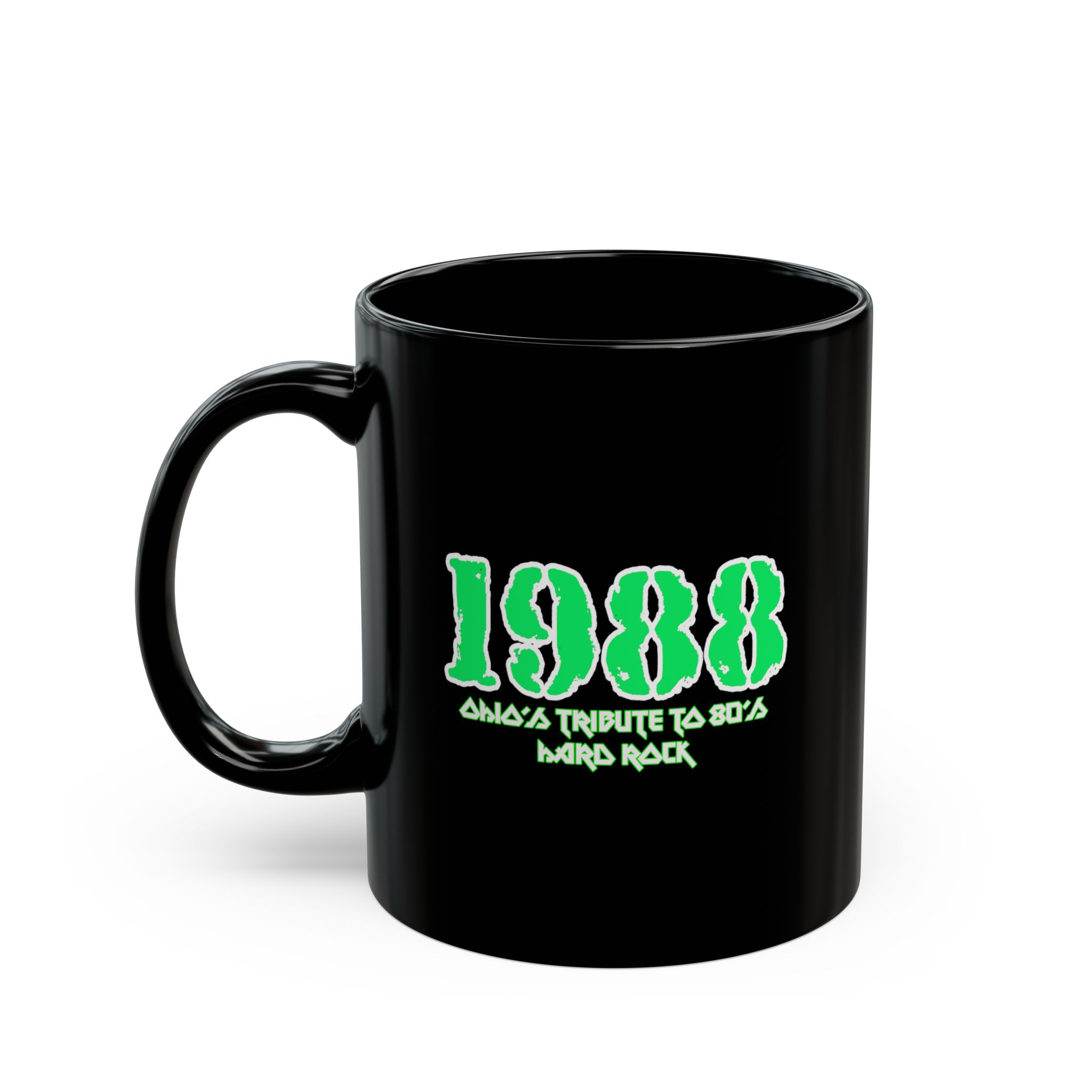 1988 Logo (Green And White) Black Mugs (11oz, 15oz)